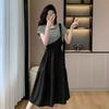 Vestido holgado de talla grande para mujer de imitación de dos piezas a rayas para verano, figura en forma de pera, que disimula la barriga, vestido adelgazante de línea A