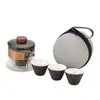 Juego de Té Cerámico Simple para Viaje al Aire Libre de las Dinastías Tang y Song, Una Tetera y Tres Tazas, Taza de Uso Rápido, Bolsa de Almacenamiento Conveniente, Juego de Regalo