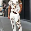 Transfronteiriço 2025 Novo Temu Moda Casual Europeia e Americana Estampa Gradiente de Letras Terno de Calça Camiseta de Manga Curta Masculina