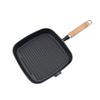 Sartén para carne de hierro fundido grueso con mango de madera rayada, cuadrada, de 24 cm, antiadherente, sin revestimiento, para uso doméstico.