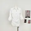 Tencel Lino Transpirable Cómodo Solapas de Manga Ajustables Lazos en la Cintura Trasera Botón Metálico Hecho a Mano Camisa OS 9134