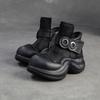 Jiezu 2025 Otoño e Invierno Nueva Plataforma Tacón Suela Gruesa Punta Ancha Botines Estilo Británico Cremallera Lateral Modernos Versátiles Zapatos para Mujer