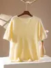 Suéter de punto cepillado para mujer, cuello en V pequeño, manga corta, textura suave y pegajosa, corte ajustado, que realza la figura, top básico liso de color liso