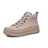 Tenis Blancos de Caña Alta para Mujer, Piel Genuina, Nuevo Modelo Otoño 2026, Zapatos Disolubles Súper Trendy, Tenis Casuales Versátiles de Corte en V con Suela Gruesa