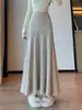 Saia de Tricô Feminina 2026 Nova Casual Cintura Alta Emagrecedora Casual Drapeada Bodycon Saia Longa Evasê A13580