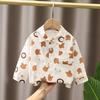 Camisa de manga comprida para meninos Xadrez top de primavera para bebê cardigã infantil roupa infantil estilo ocidental camisa de lapela infantil primavera e outono