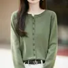 Nuevo Cárdigan de Punto con Cuello Redondo de Mezcla de Algodón y Lana Manga Larga Color Sólido Holgado Versátil para Mujer Otoño/Invierno 2026
