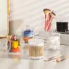 Caja de almacenamiento para bastoncillos de algodón para uso doméstico, de escritorio transparente con tapa, a prueba de polvo, para joyería y algodón de maquillaje, caja de almacenamiento simple y conveniente