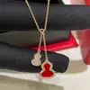 Versión Alta Collar de Calabaza Kirin Femenino V Dorado Blanco Fritillaria Ágata Roja tamaño pequeño Doble Calabaza Folu Cadena Clavicular