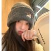 Lindo Gorro de Lana Tejido Bordado con Cachorro para Mujer en Otoño e Invierno, Circunferencia de Cabeza Grande Versátil, Favorecedor, Gorro Frío Baotou Pequeño y Cálido