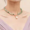 Jóias transfronteiriças europeias e americanas em forma grande colar de pérolas otbuckle feminino ins elegante simples esmeralda turquesa colar