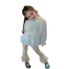 [Casa Rosa] Nuevo Conjunto de Otoño para Niñas Estilo Lindo y Femenino, Sudadera con Adorno de Encaje y Pantalones Acampanados Conjunto de Dos Piezas, Elegante