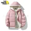 Jaqueta Acolchoada Solta Confortável com Capuz Mais Vendida para Homens, Cor Sólida de Inverno Estampada Mangas Caídas, Casaco de Algodão Quente, Estilo Casal