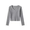 92% Algodón 230g 40s Hombro Normal Cuello en V Para Superponer Corte Delgado Manga Larga Camiseta Otoño e Invierno Estilo Básico Elástica Capa Base