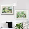 Pintura Decorativa Grandma Moses Estilo Americano Paisaje Pequeño Fresco Estilo Pastoral Pintura para Colgar Restaurante Cuadrado Cartón Mural para Dormitorio