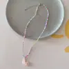 Colar com pingente de sorvete de miçangas coloridas feminino Rede vermelha doce fofo temperamento all-match Corrente de clavícula que não desbota acessórios
