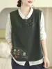 Chaleco de Punto Otoño 2026 Color Sólido Sin Mangas Jersey Top Retro Bordado Cuello Redondo Botón en el Hombro para Mujer