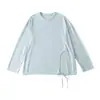 Exportação Transfronteiriça Roupas Femininas Outono 2025 Europeu e Americano Gola Redonda Manga Longa Assimétrica Cadarço Cor Sólida Pulôver Camiseta Tops para Mulheres