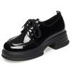 Zapatos de Cuero Ligeros con Suela Gruesa para Aumentar la Altura para Mujer, Nuevos Zapatos Mocasines de Charol con Cordones Estilo Británico para Primavera para Mujer