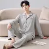 Pijama nuevo de algodón puro, suave, sencillo, corte holgado, de manga larga, conjunto de pantalón largo para hombre, adecuado para usar en casa o como ropa exterior
