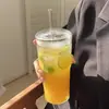 Copo de Vidro Listrado Vertical de Alta Aparência e Grande Capacidade com Tampa e Canudo Estilo Ins para Bebidas Frias Copo de Suco Café Água