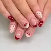 Artículo de moda de comercio exterior más vendido 24 piezas borde de encaje para arte de uñas francés dulce lunares cereza versátil corto almendra uñas portátiles venta al por mayor