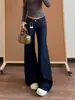 Jeans largo de cintura baixa estilo retrô americano para mulheres, novo estilo primavera e outono 2026, solto, com caimento, afina a silhueta, perna reta, calça comprida
