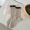 Calcetines de Mujer para Primavera y Verano de Algodón con Lunares y Dobladillo Doble, Calcetines Básicos Frescos de Encaje, Calcetines Holgados de Malla Hueca Estilo Delgado