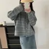 Casaco Suéter Listrado Dopamina Retrô Outono/Inverno 2026 Novo Tendência Gola Redonda Tricô Grosso Cardigã Moda Feminina