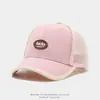 Gorra de béisbol para niños con etiqueta de cuero y letras, gorra de media malla de color caramelo para protección solar de bebé primavera/verano, gorra de pico de pato para niños, transfronterizo