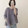 Top de Mujer Miyake Otoño Nuevo para Mujer Holgado Adelgazante Irregular Sarja Plisado Manga de 7 Puntos Pulóver Camiseta para Mujer