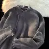 Diseño 2023 sentido nicho tejido para hombre misma marca de moda otoño e invierno moda suéter de punto de cuello redondo desgastado roto