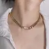 Joyería transfronteriza de Europa y Estados Unidos, moda hip-hop, joyería urbana moderna con diseño geométrico, collar de cadena gruesa con hebilla de metal y personalidad simple.