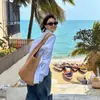 Estilo Vacaciones en la Playa Bolso de Paja Nuevo Bolso de Hombro Gran Capacidad Bolso Tote de Paja Bolso Tejido Portátil Bolso de Paja para la Playa