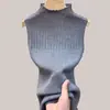 Suéter Tricotado de Novo Estilo para Mulheres, Gola Camisa Fina de Verão, Top Elástico, Gola Falsa sem Manga, Roupa Externa Feminina, Modelagem Justa, Atacado Transfronteiriço