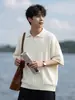 Camiseta de Punto de Manga Corta con Cuello de Gaviota Estilo Old Money para Hombre, Edición de Verano, Camisa Polo de Color Sólido de Alta Gama con Parte Superior de Textura Acanalada