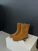 Botines retro western Chuyuji para mujer, botines de tacón apilado, botines de ante estilo cowboy, nuevo estilo otoño e invierno 2026, botines de media pantorrilla con aumento de altura interno