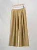 Pantalones de traje de pierna ancha en color de contraste para mujer, nuevo estilo otoño 2026, pantalones rectos casuales de pliegues de cintura baja de alta gama para adelgazar