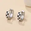 Moda Transfronteriza Dongdaemun Lujo Ligero Cuadrado Geométrico Circonita Blanca y Negra Tablero de Ajedrez Pendientes Lujo Ligero Versátil Mujer