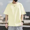 Nova camiseta de algodão de manga curta masculina solta de verão grossa de meia manga branca de cor sólida para trabalho base tendência