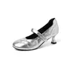 Zapatos de Tacón Alto Plateados de 5.5 cm, Modernos y Elegantes, Estilo Nuevo Verano 2026, Punta Redonda, Tacón de Aguja, Zapatos de Correa Única