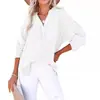 Camisa de Mujer para Primavera y Otoño, Color Sólido, Manga Larga, Corte Holgado, Plisada, Algodón Puro, Suéter 2026, Top de Botones, Moda Europea y Americana