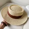Sombrero de Paja Tejido de Ala Plana Estilo Old Money para Mujer, Estilo Vacaciones en la Playa, Sombrero de Sol Vintage Estilo Hepburn Francés, Sombrero con Protección Solar