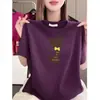 Camiseta de Manga Curta da Marca da Moda deste Ano com Estampa de Gato Vinho para Mulheres, Modelagem Solta, Top de Verão Estilo Mãe que Reduz a Idade