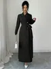 Ropa Femenina Transfronteriza Europea y Americana Otoño/Invierno 2026 Solapa Manga Larga Cintura Ceñida Larga para Viaje Estilo Traje Gabardina Abrigo