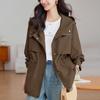 Abrigo Rojo Ancora Abrigo de Mujer Primavera y Otoño Largo Medio 2024 Nuevo Cordón Cintura Ajustada Adelgazante Casual Top