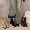 Botines de Tacón Grueso Estilo Coreano, Botas Martin de Gamuza para Mujer, Nuevos Botines Cortos Ajustados de Punta Cuadrada Otoño e Invierno 2025