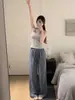 Conjunto de Pijama de Dos Piezas tipo 'Hot Girl' con Almohadillas en el Pecho para Mujer, Nuevo Verano Ajustado con Bloques de Color a Cuadros y Pantalón Largo, Ropa de Casa