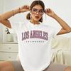 Algodão Puro 2024 AliExpress Camisa Transfronteiriça Novo Produto Ombro Frontal Manga Solta Padrão de Letra LOS ANGELES Feminina