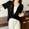 Camisa de Manga Corta Patchwork Falso de Dos Piezas Talla Grande para Mujer Estilo Verano 2026 Estilo Francés Delgado Versátil Blusa Top